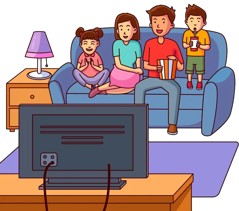 Familie som ser på IPTV sammen i sofaen